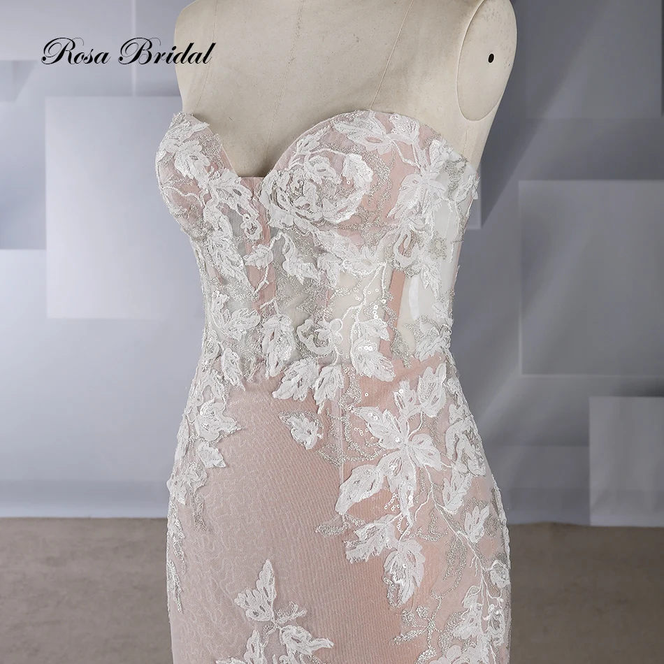 Rosabridal Meerjungfrau hochzeit kleid 2018 Vestido de novia großhandel liebsten boning mieder appliques über grau tüll mit schwanz