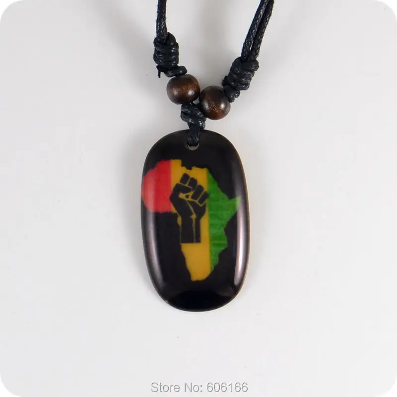 new Africa map fist red yellow green Resin Pendant Necklace Hip Hop Fashion Jewelry