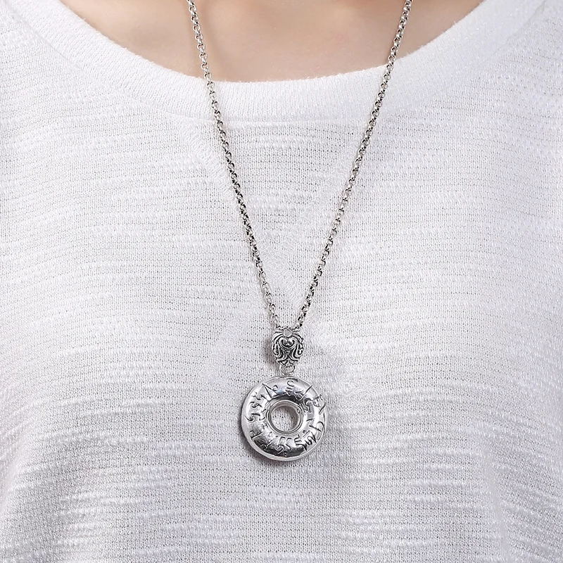 S999  Silver Retro Six Words True Words Lotus Peaceful Buckle Drop Woman's Sweater Chain Drop Wholesale