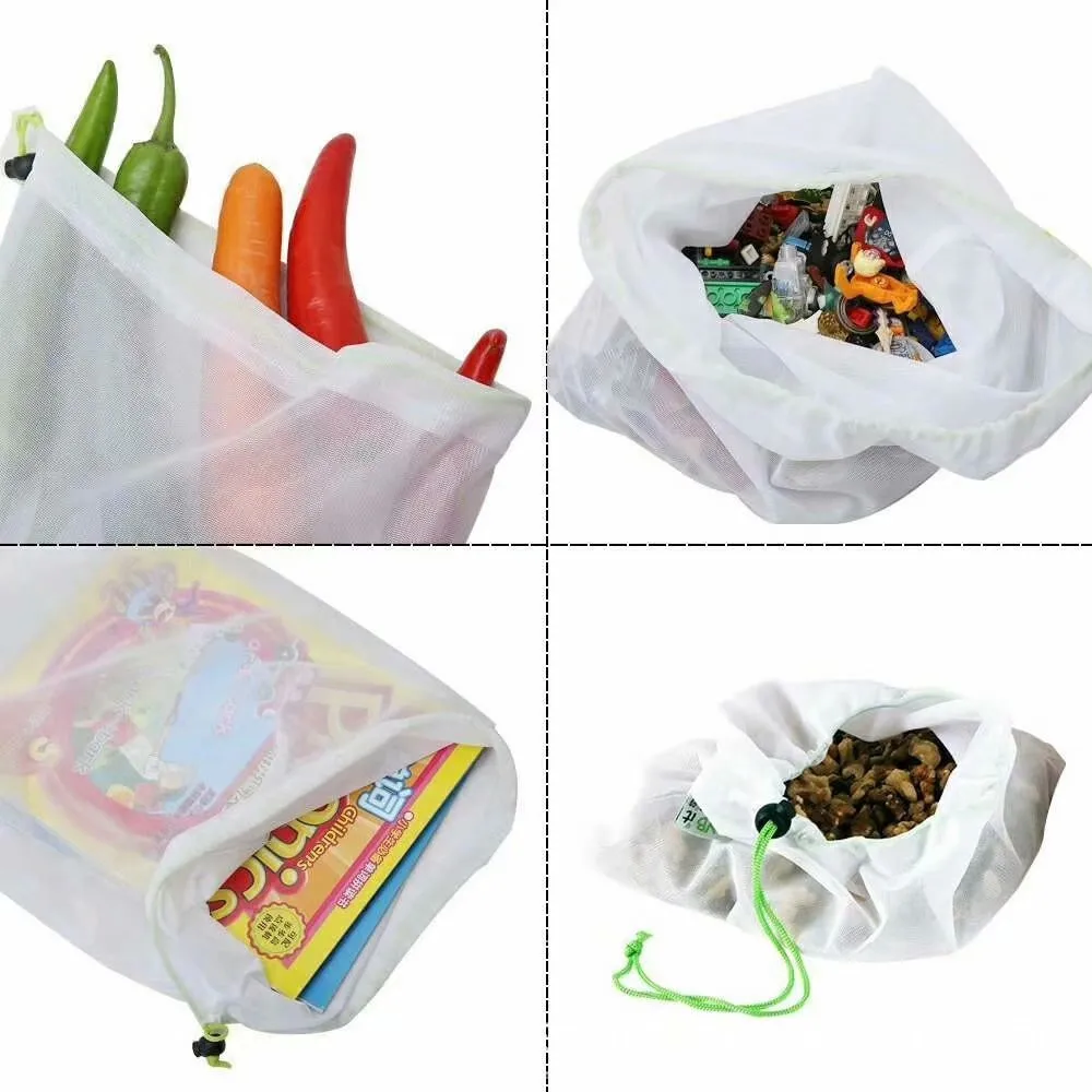 Bolsas de malla reutilizables respetuosas con el medio ambiente, bolsas transparentes lavables para comestibles, almacenamiento de frutas y