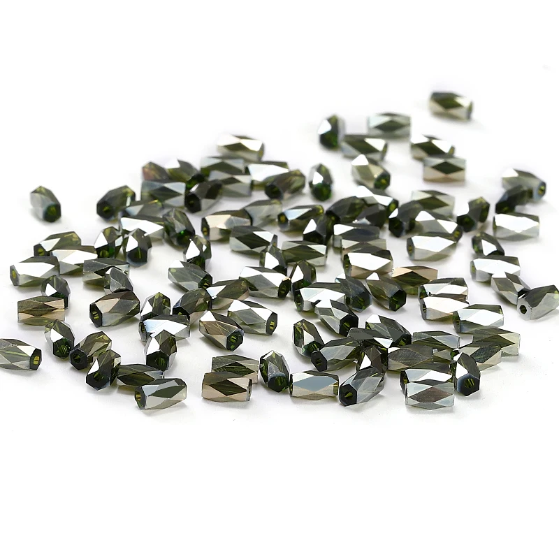 Austria Crystal 18 Cutting Faces Loose Beads Ink Green AB 50pcs 2*4mm Charm Glass Cylinder Crystal Beads DIY Hand-woven C-2