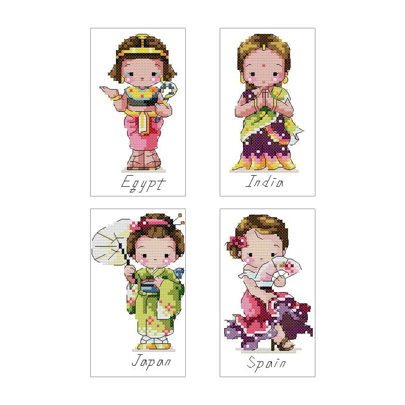 Bookmarks Cross Stitch Kits Counted Cross-stitching Needlewrok Japanese Girls China India Korea Embroidery Set Cartoon DIY