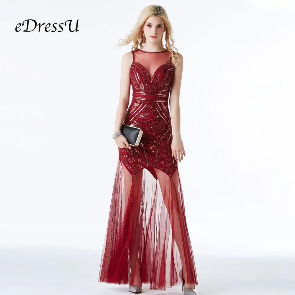 

Evening Party Dress Women Sequins Long Dress Vintage Formal Dress Hot Red Vestidos de Fiesta Robe de Soiree Abendkleid CZ-LF27