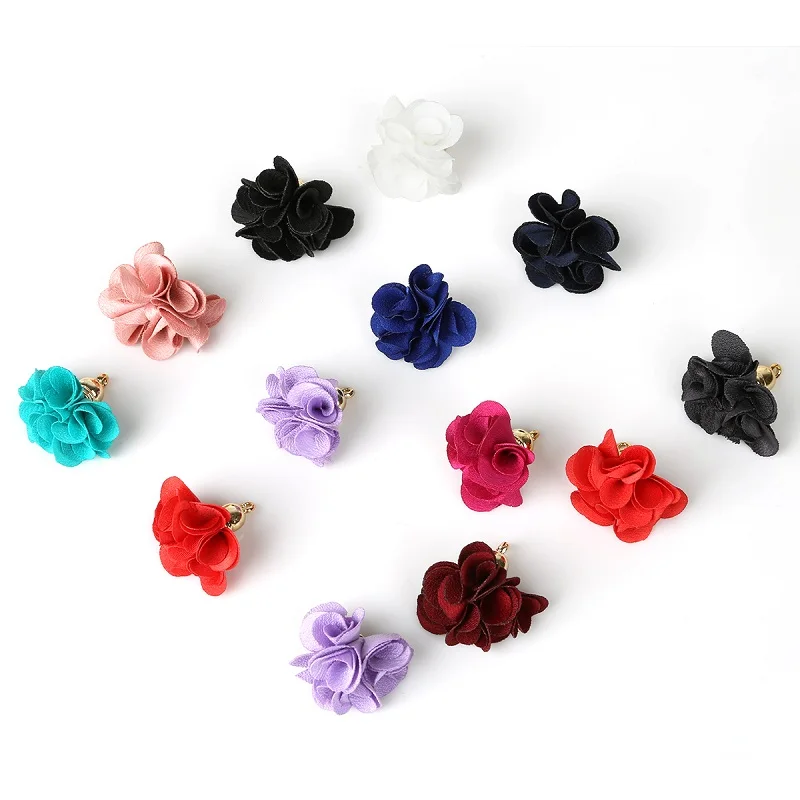 10pcs/bag Fabric Silk Satin Flower Beads Cap Pendant Tassels Earrings Charm For Jewelry Making Handmade Accessories DIY Hanging