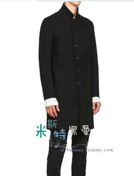 S-5XL!!Men's winter style collar and slim wool jacket Chinese vintage style long  woolen suit windbreaker.