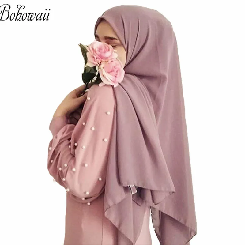 BOHOWAII Ramadan Chiffon Head Scarf Instant Muslim Hijab Shawl Jilbab Ready to Wear Islamic Bonnet Femme Musulman Cap