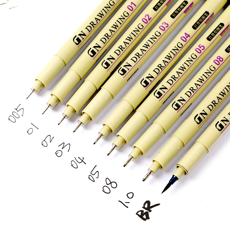 1 Pcs Pigment Liner Pigma Micron Ink Marker Pen 0.05 0.1 0.2 0.3 0.4 0.5 0.8 1.0 BR Different Tip Black Fineliner Sketching Pen