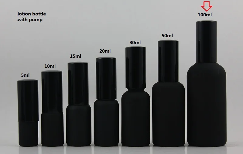 

50pcs wholesale 100 ml glass black frost lotion packaging with black pump, empty black 100ml cosmetic bottle for liquid cream