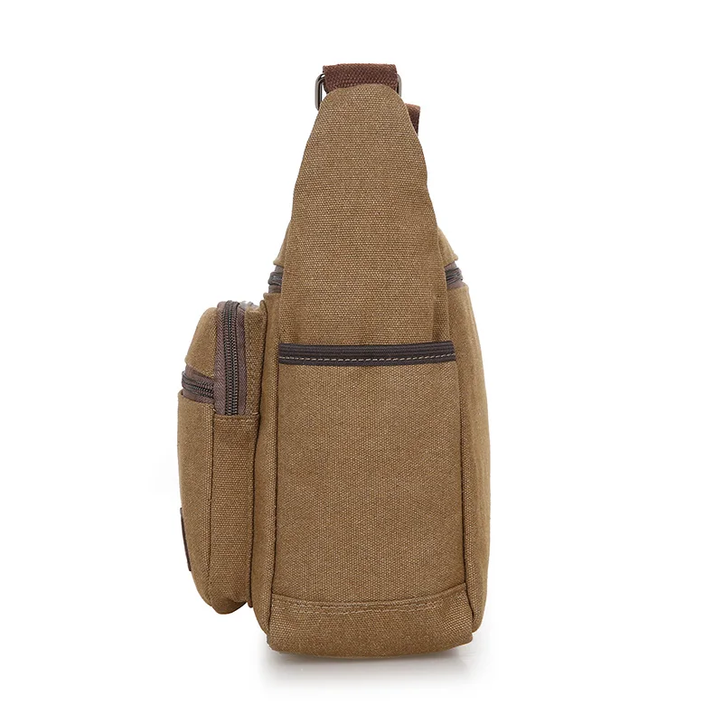 Men Canvas Shoulder Bag Multifunction Casual Travel Crossbody Bags Vintage Solid Zipper Men Messenger Top-handle Handbags