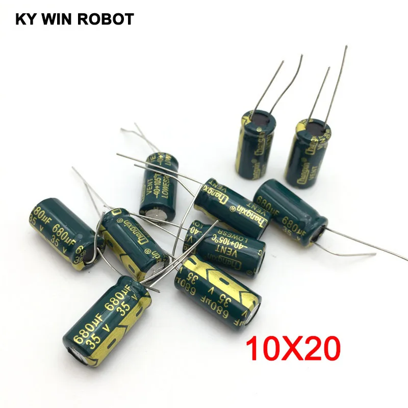 10 szt. Aluminiowy kondensator elektrolityczny 680 uF 35 V 10 * 20 mm frekuensi tinggi Radialny kondensator elektrolityczny