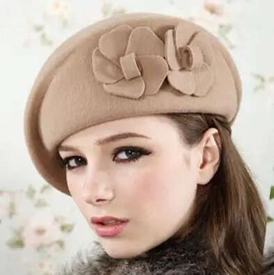 

100% wool beret winter berets women winter felt beret Floral Women Felt French Beret Beanie fedora hat Beanie Winter Flower