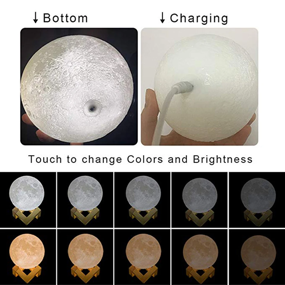 LED Night Light 3D Print Moon Lamp Rechargeable Color Change 3D Touch Moon Lamp Children\'s Gifts Night Table Lamp for Home Decor