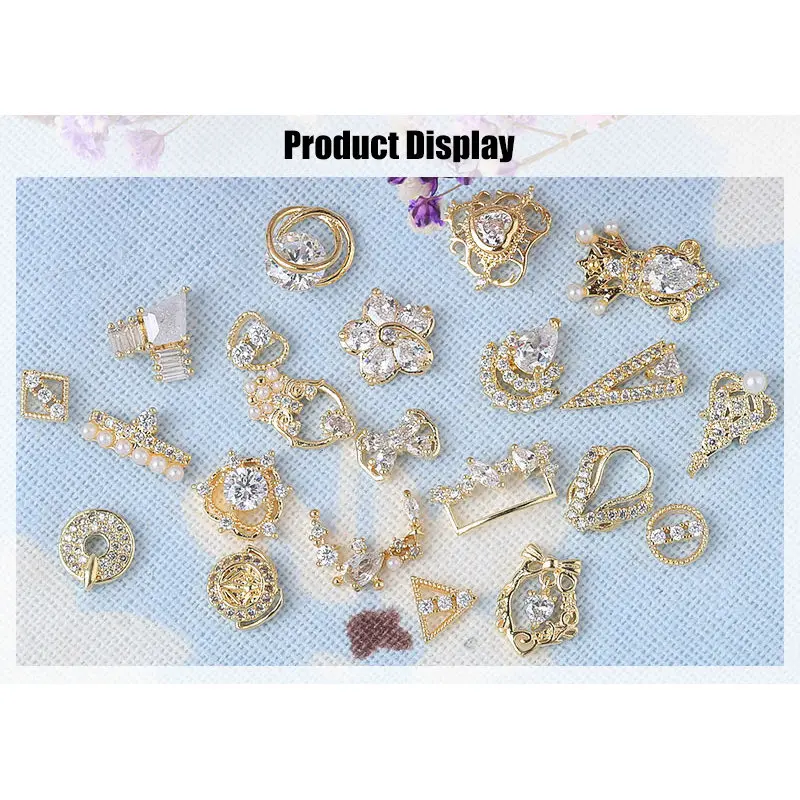 5pcs/lot heart/love/flower/bow 3D gemstone pendant alloy Zircon Pearl Nail art Accessories luxury crystal metal nails Decoration