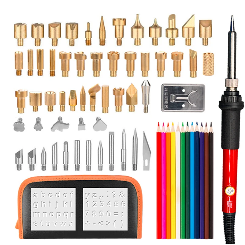 60W Soldering Iron 71PC/Set Wood Embossing Burning Kit Adjustable Carving Pyrography Tool Soldering Welding Tip Kit EU UK US
