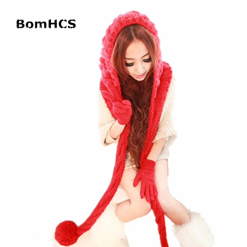 BomHCS Cute Winter Warm Beanie with Scarf 100% Handmade Knitted Hat Neckerchief