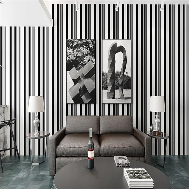 wellyu Simple modern non-woven wallpaper black and white pinstriped living room bedroom study tv backdrop wall wallpaper