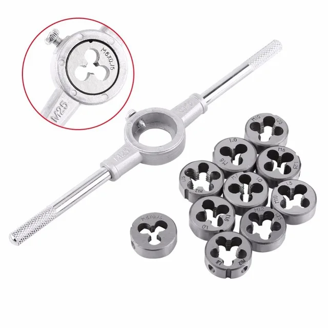 8pcs/set Metric Hss Circular Tap Die Set M3 M4 M5 M6 M8 M10 M12 Screw Thread Plugs Taps with Wrench Broaching Hand Tools Set