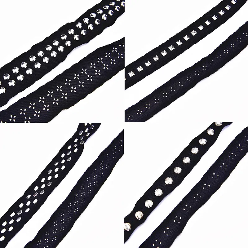 5Yard Copper Rivet Beads Lace Ribbon Black Mesh Webbing Trim Band Collar Belt Accessories For Home Textile Clothing Sewing Craft