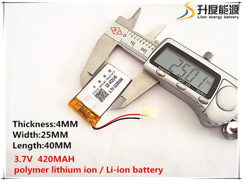 

5pcs [SD] 3.7V,420mAH,[402540] Polymer lithium ion / Li-ion battery for TOY,POWER BANK,GPS,mp3,mp4,cell phone,speaker