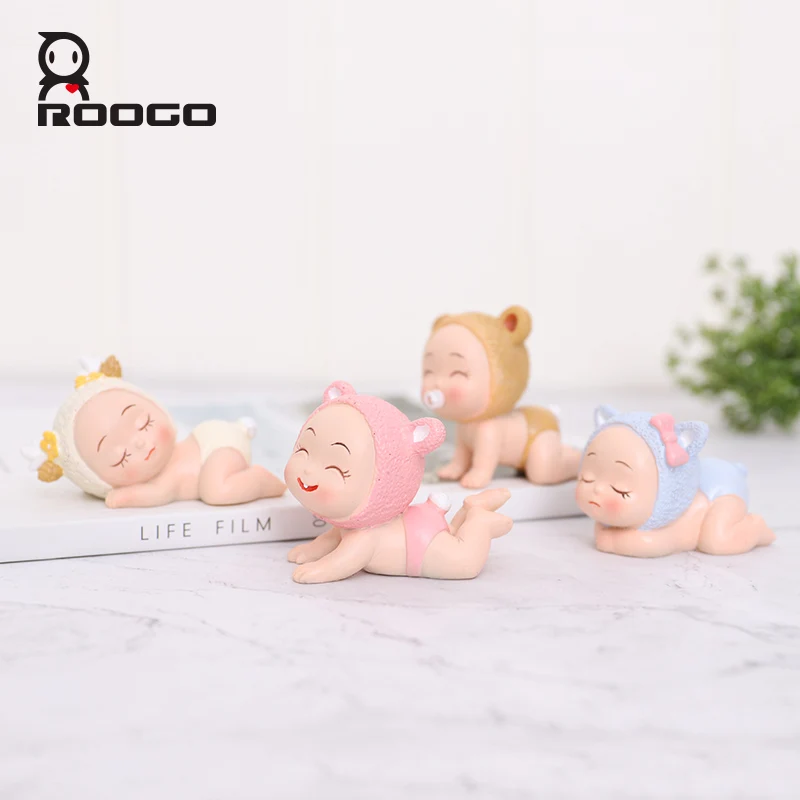 Roogo Home Decoration Accessories Creative Baby Statue Decor Resin Miniature Figurines For Birthday Party Cake Decorations