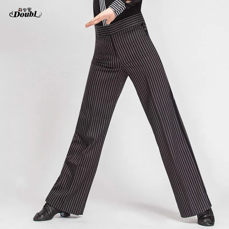 Male Dance Practice Pants Men Latin Ballroom Dance Performance Trousers Square Modern National Standard Stripe Costumes H689