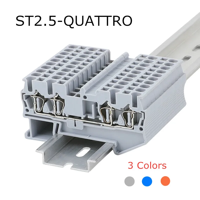 10pcs ST 2.5-QUATTRO  Type Din Rail 4 Contacts Spring-cage Quick Connector Ground Modular Terminal Block