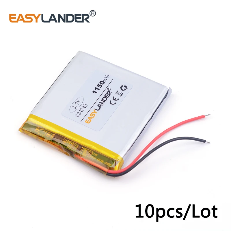 

10pcs /Lot 634343 3.7V 1150mAh Rechargeable Lithium Li-ion Polymer Battery