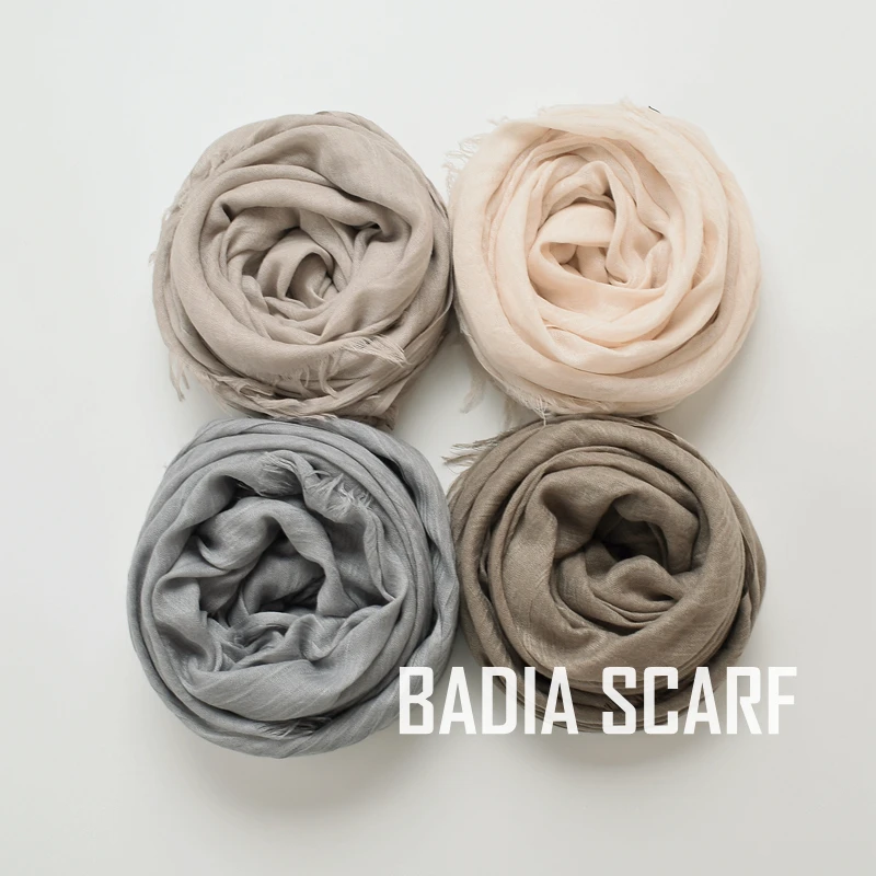 105*190cm 10pcs/Lot High Quality Women Muslim Plain Frayed Scarf Shawls Wraps Headwear Crinkle Solid Oversize Pashmina Hijabs