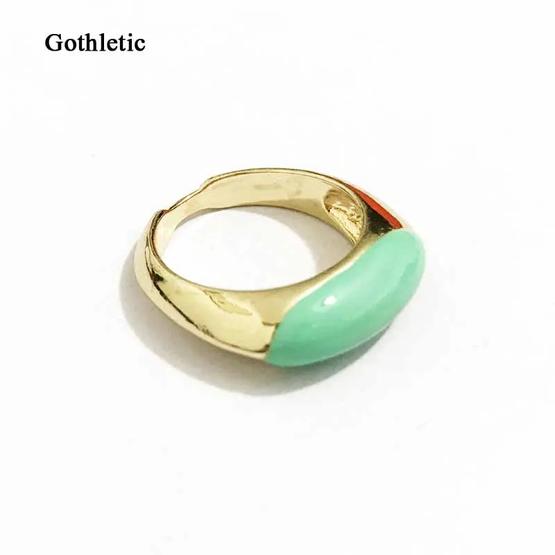 Gothletic Green Enamel Engagement Rings for Women Gold-color Metal Fingure Ring Fashion Summer Jewelry for Party Girls Gift