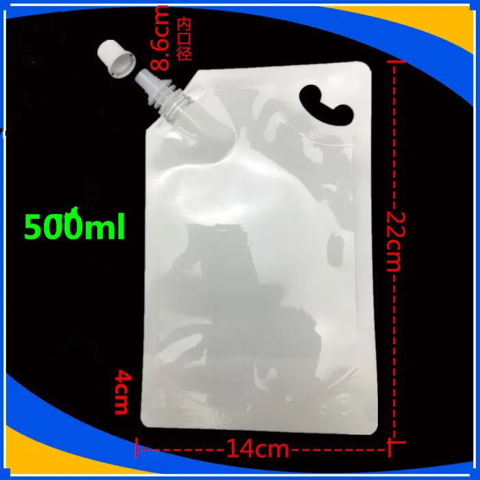 

14*22cm 500ml 40Pcs/ Lot White Empty Doypack Spout Bag Drinking Milk Stand Up Spout PE Plastic Storage Pouch Jelly Wine Pocket