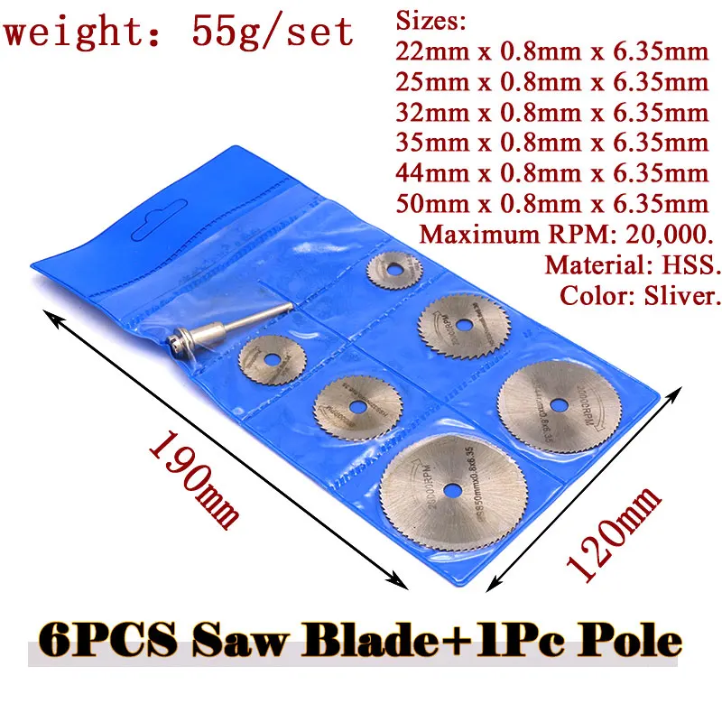 2/6/7pcs 22 to 50mm Mini Circular Saw Blades HSS Cutting Discs Accessories + Mandrel S For Dremel Rotary Tools Wood Cut Off