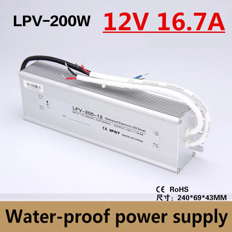 

factory outlet 200W 12V 16.7A Waterproof outdoor Single Output Switching power supply for LED light led power supply LPV-200-12