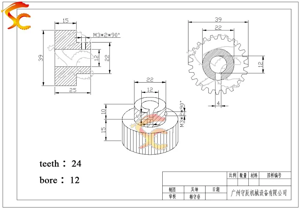 50PCS/LOT 3D printer pulley  modulus 1 24 teeth bore 12mm 24 tooth timing pulley fit for  belt width 15mm M1-24Teeth-12mm