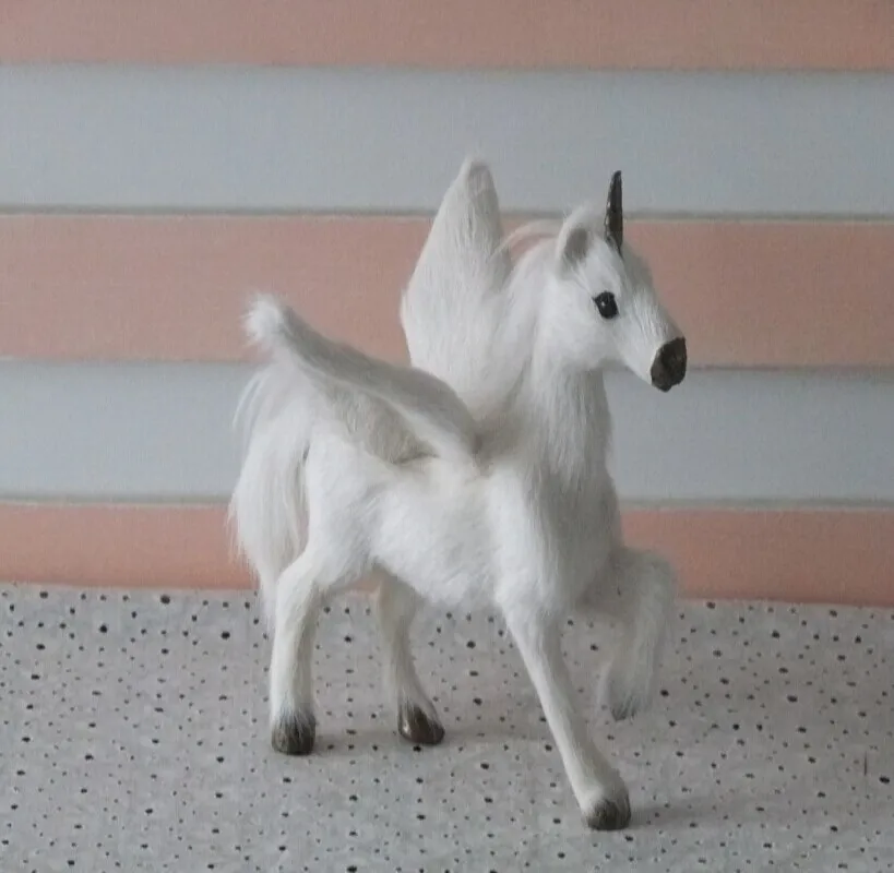 

cute small white simulation Unicorn toy resin&fur Pegasus horse doll with wings gift about 16x15cm 1962