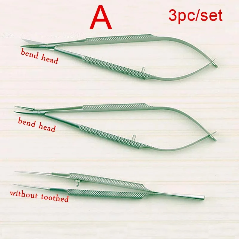 3pcs/set equipment 12cm ophthalmic microsurgical instruments Needle Holder Micro scissors Tweezers hand surgery