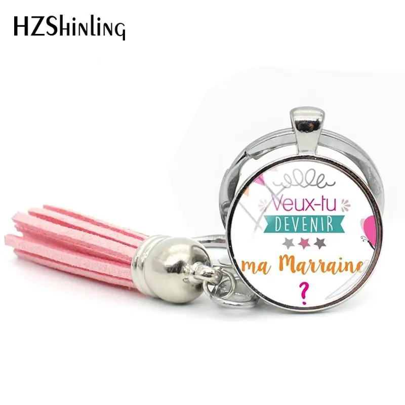 2018 New Veut Tu Etre Ma Marraine Tassel Keychain Do You Want To Be My Godmother Keychains Glass Jewelry For Woman