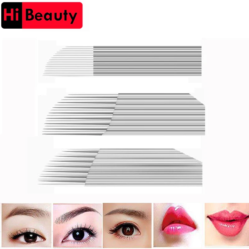 

50pcs/lot Single Double Triple Rows Larger Curve Permanent Makeup Eyebrow Tattoo Needles Microblading 3D Embroidery Manual Blade