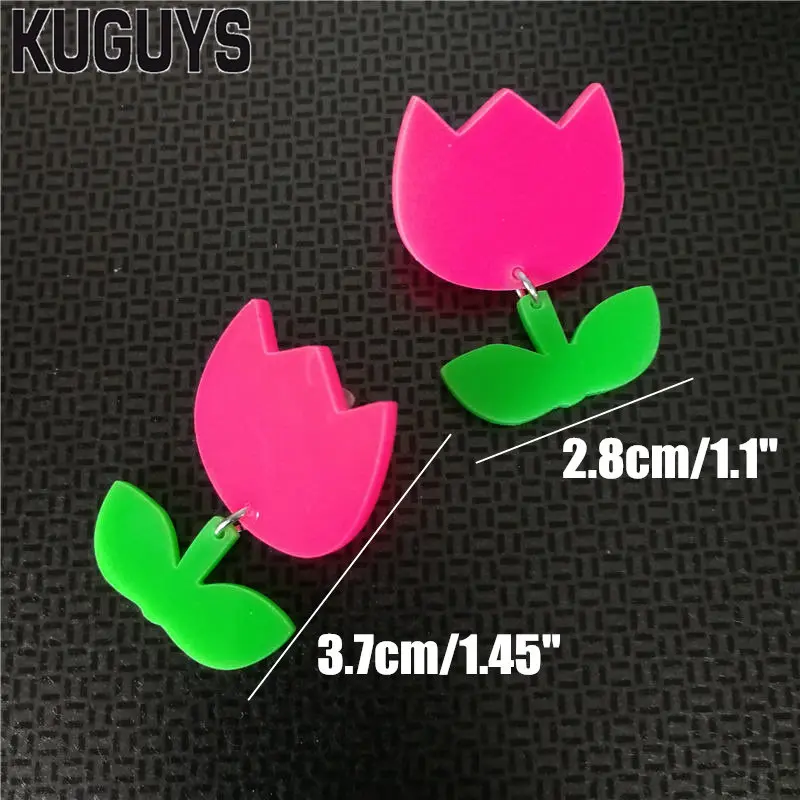 KUGUYS Trendy Jewelry Plant Drop Earrings for Women Fashion White Hot Pink Flower Lovely Accessories