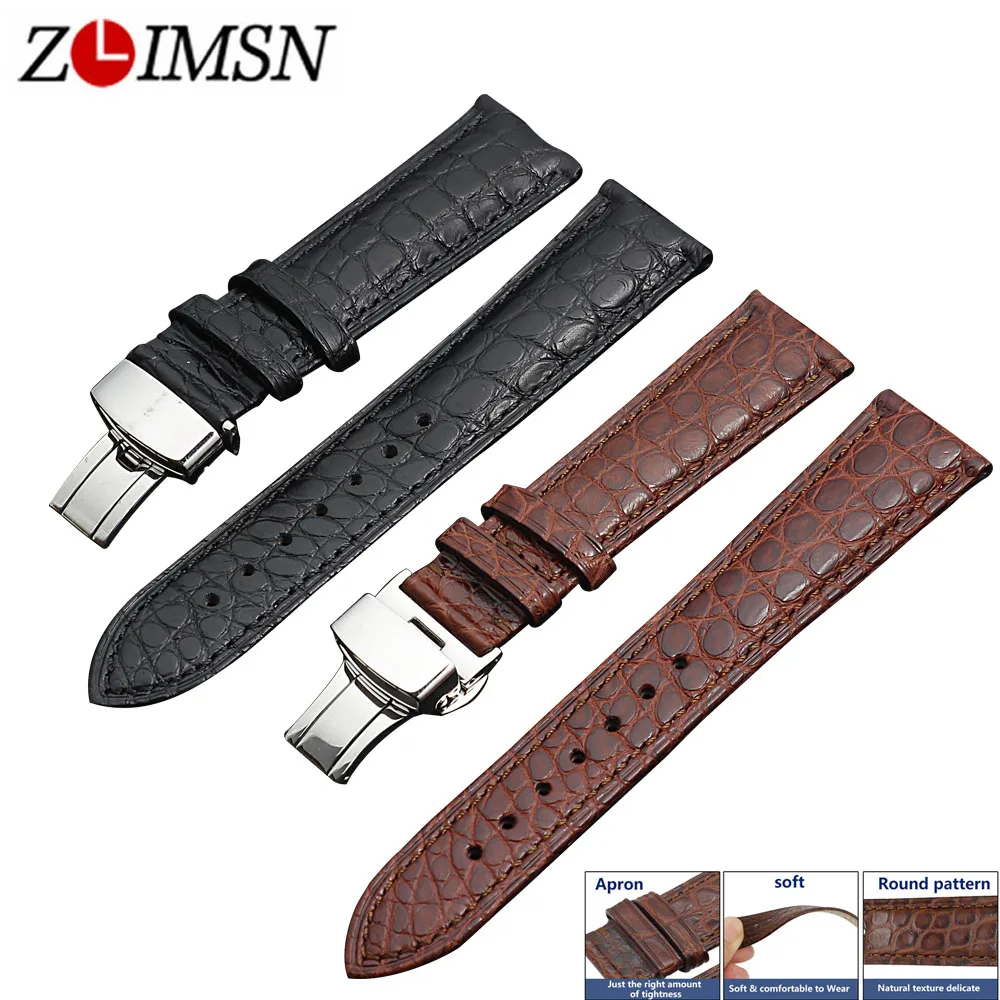 ZLIMSN Handmade manufacture Luxury crocodile leather watch Band strap 12mm-26mm round and Bamboo stripe Crocodile skin Watchband