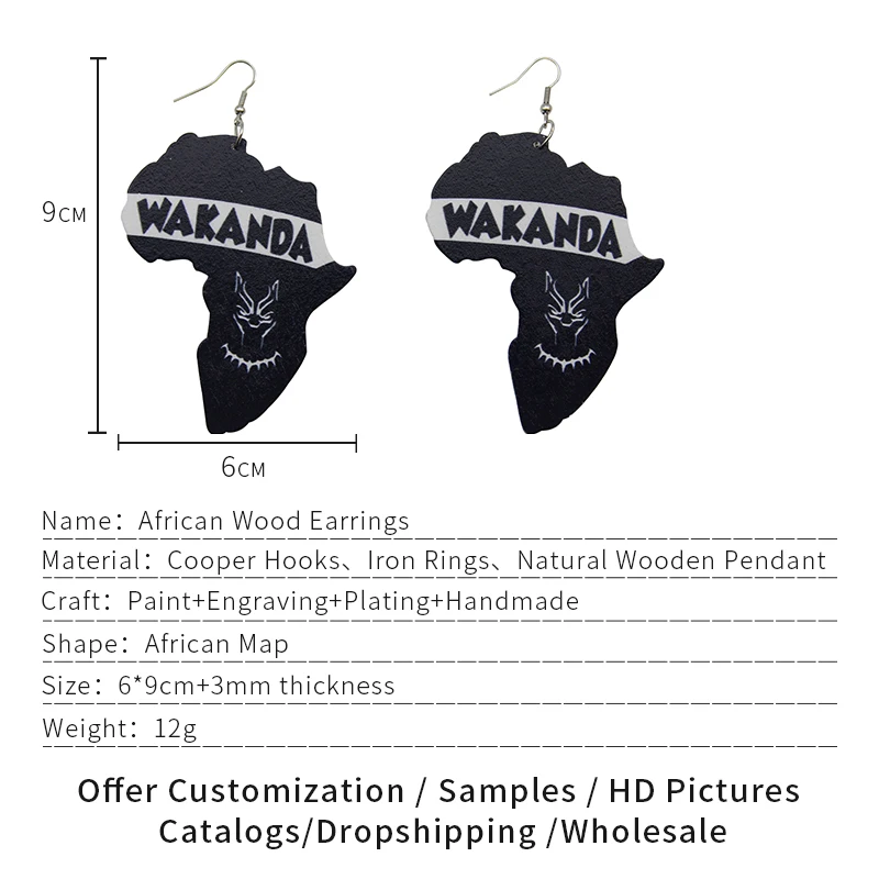 Somesoor wakanda brincos de madeira africano design jóias preto tribal quenn afro motherland mapa padrão para senhora presentes