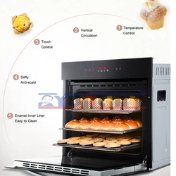 60L Built-In Electric Oven Kitchen Multifunction Pizza Cake Baking Oven Large Capacity & Smart Touching Screen Oven