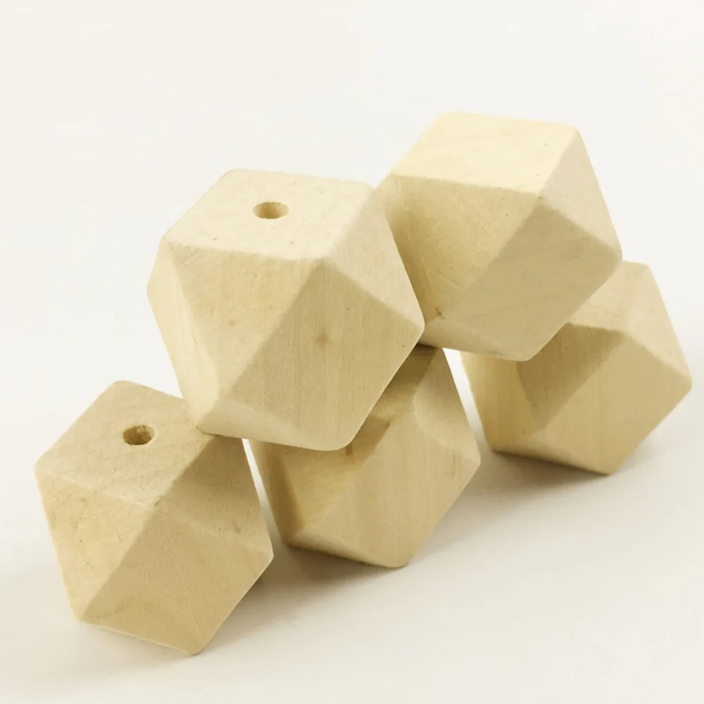 Cuentas geométricas grandes de madera, figuras facetadas, cubo octogonal, decoración sin terminar, manualidades DIY, cadena colgante de pared, 30mm, 10 Uds.