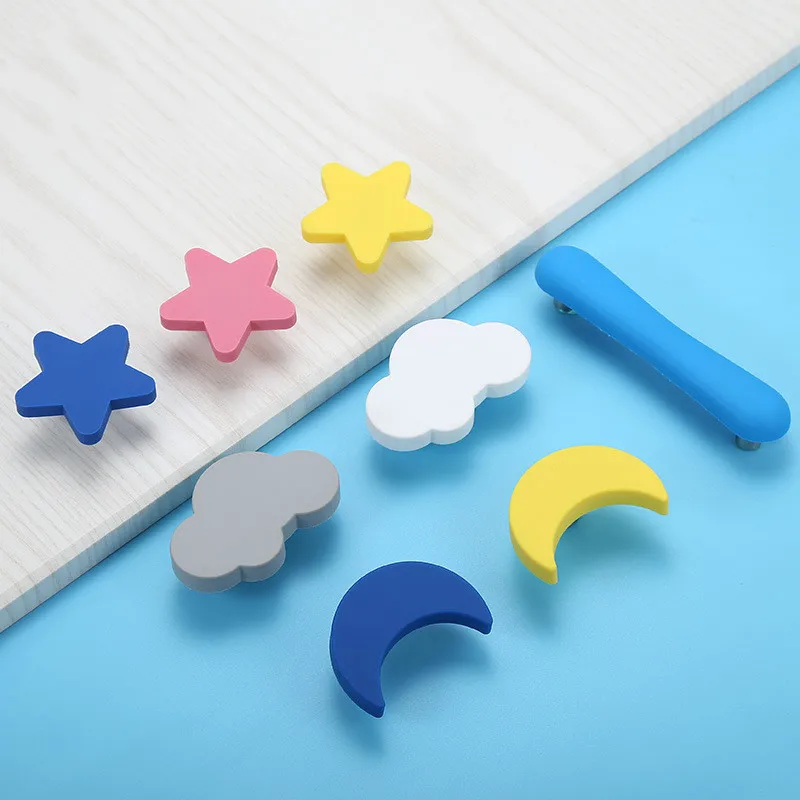 JD Anti-bumping Personality Children's Room Wardrobe Cartoon Handle Star Moon White Clouds Cabinet Door Drawer Child Handle