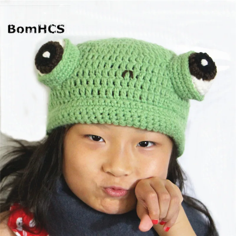 BomHCS Cute Frog Hat with Big Eyes Handmade Knitted Winter Thick Warm Beanie Cap Funny Christmas Halloween Gift