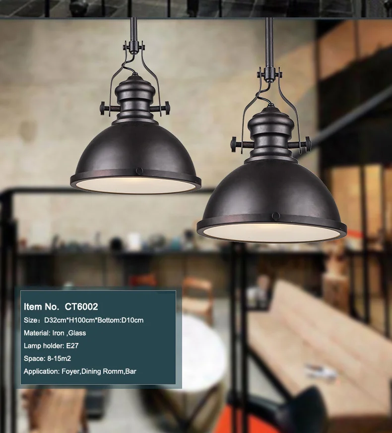 

Dia*32cm American Industrial Loft Vintage Pendant Lights for Dining Room Iron Black Painted E27 Edison Bulb Home Lamp