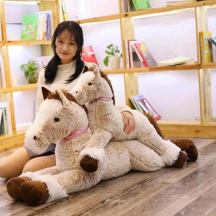 Cheval en peluche pour garçons et filles, 90-120cm, animal en peluche, beurre, cadeau d\'anniversaire, décoration de la maison et de la boutique,