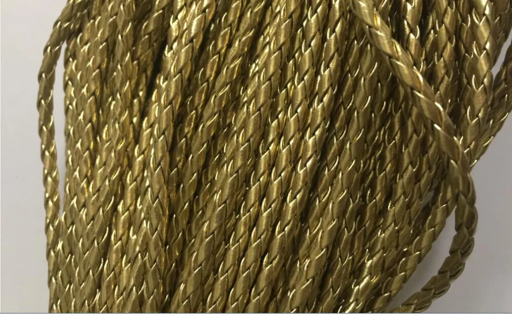 Free Ship 100 meters 5mm Metallic Gold Braided leather cord Round Faux Leather cord Pu leather cord