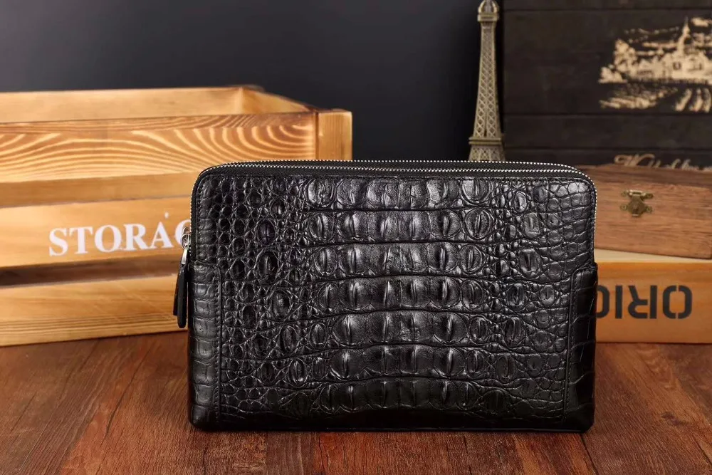 

Double zipper closure alligator back skin leather men clutch 100% genuine alligator skin leather big size men wallet purse case