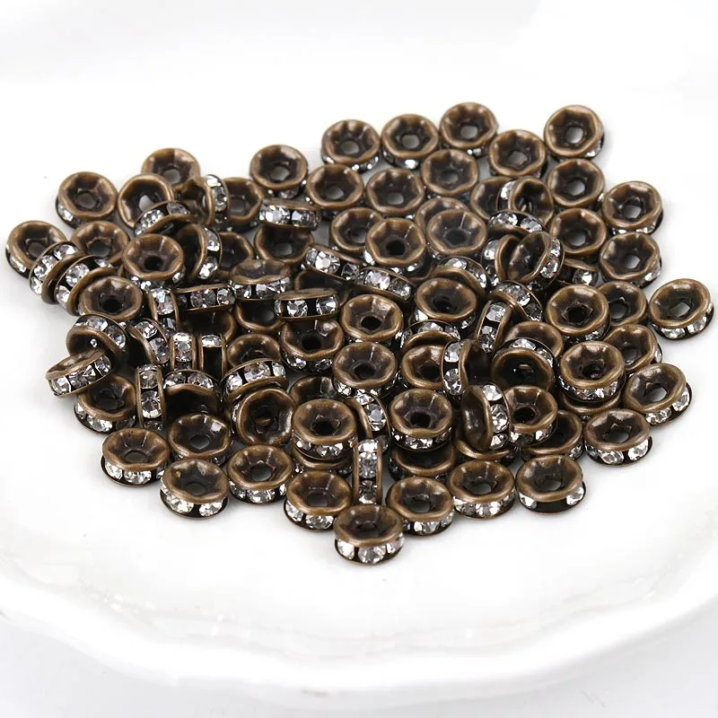 8MM Metal Silver Plated Crystal Rhinestone Rondelle Spacer Beads 18 Colors For Choose 50Pcs Wholesale SG008MX