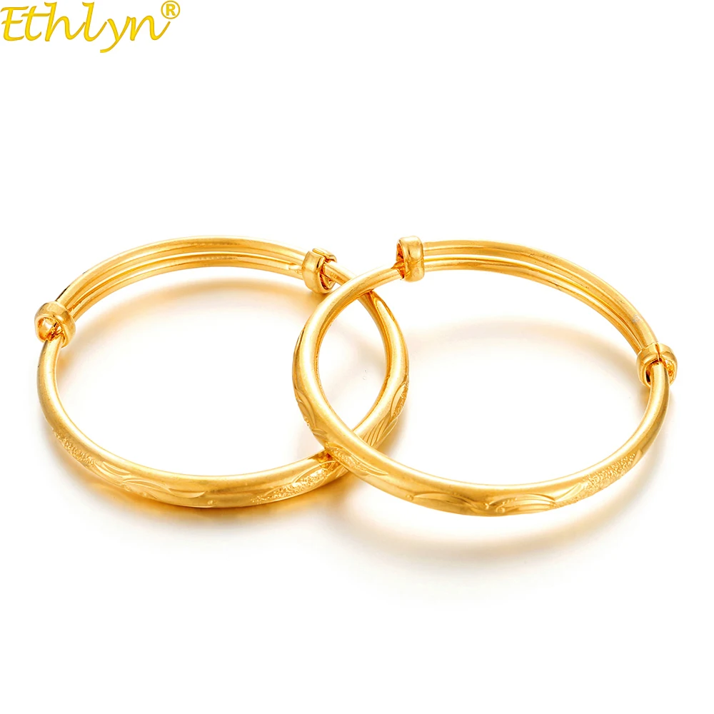 Ethlyn 2pcs/lot Adjustable Gold Color Baby Bangles &bracelets Birthday Jewelry  Best Gift for Girls Kids  B154